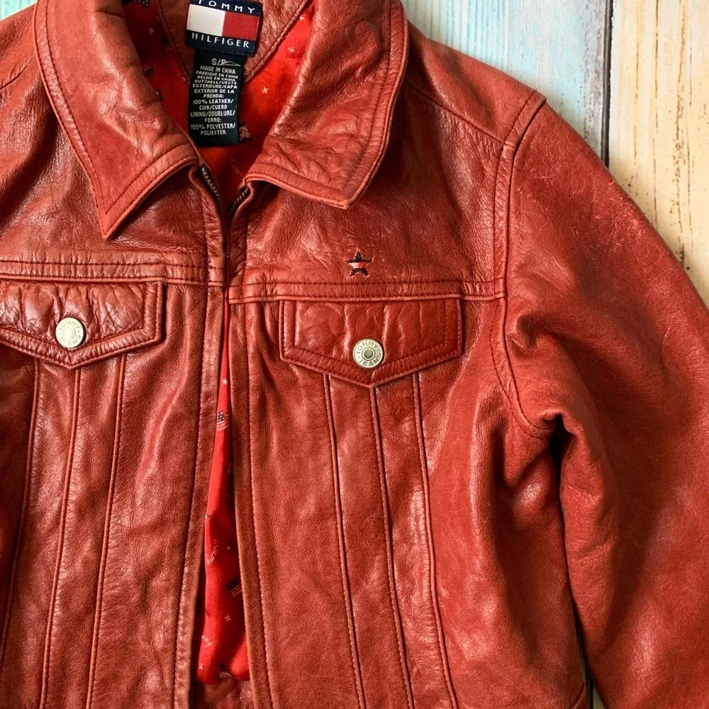 Tommy Hilfiger Girls' Red Jean-Style Leather Jacket